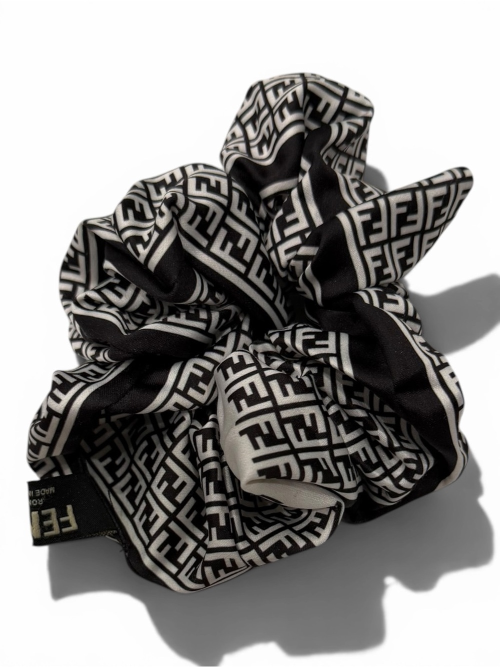 Upcycled fendi black white logo Scrunchie